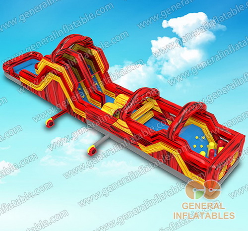 Yellow and red marble obstacle course with pool
