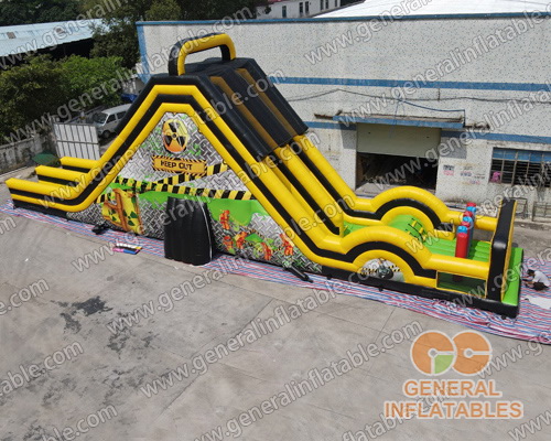 Adult Toxic dual lane dry slide with obstacle course