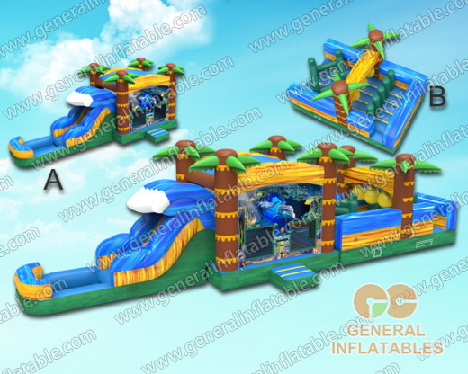 Ocean water obstacle course with pool