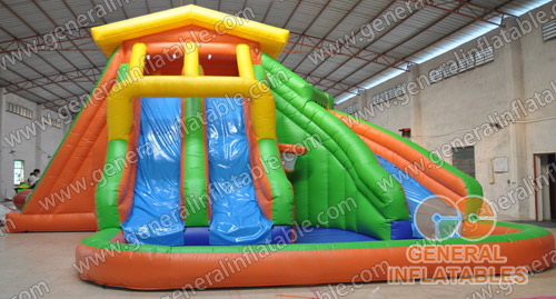 Triple slide with pool